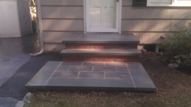 brick and blue stone stairs